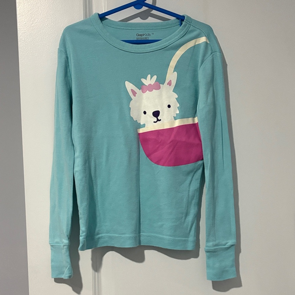 GAP Kids Aqua Top with Cute Cat Graphic Girls Size 10
